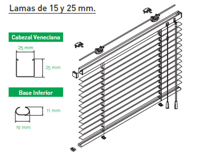 Cortina veneciana de aluminio lamas 16mm ESTORES - ANCHOXALTO 60CM ANCHO X  100CM ALTURA SISTEMA CORDÓN Y VARILLA