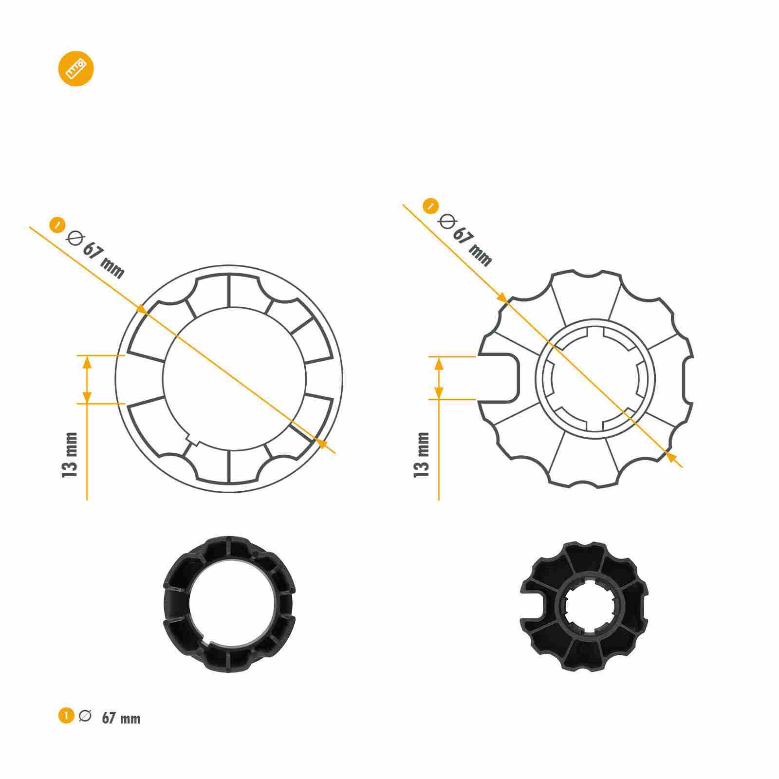 adaptador motor toldo eje 70 ojiva